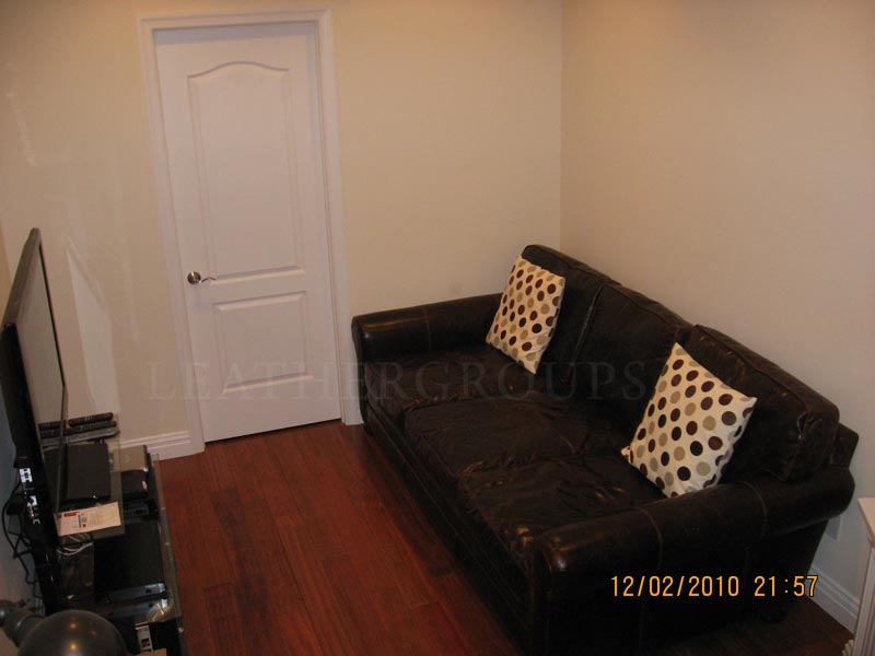 Dan's Langston (Lancaster) Leather Sofa stuffed into a tiny NYC Apartment