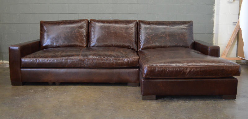 Front view of Braxton Sofa Chaise Sectional in Italian Brompton Cocoa