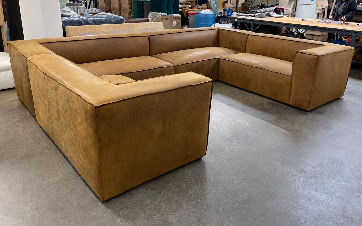 Bonham Leather U-Sectional in Burnham Sycamore Nubuck Leather - LAF front-view