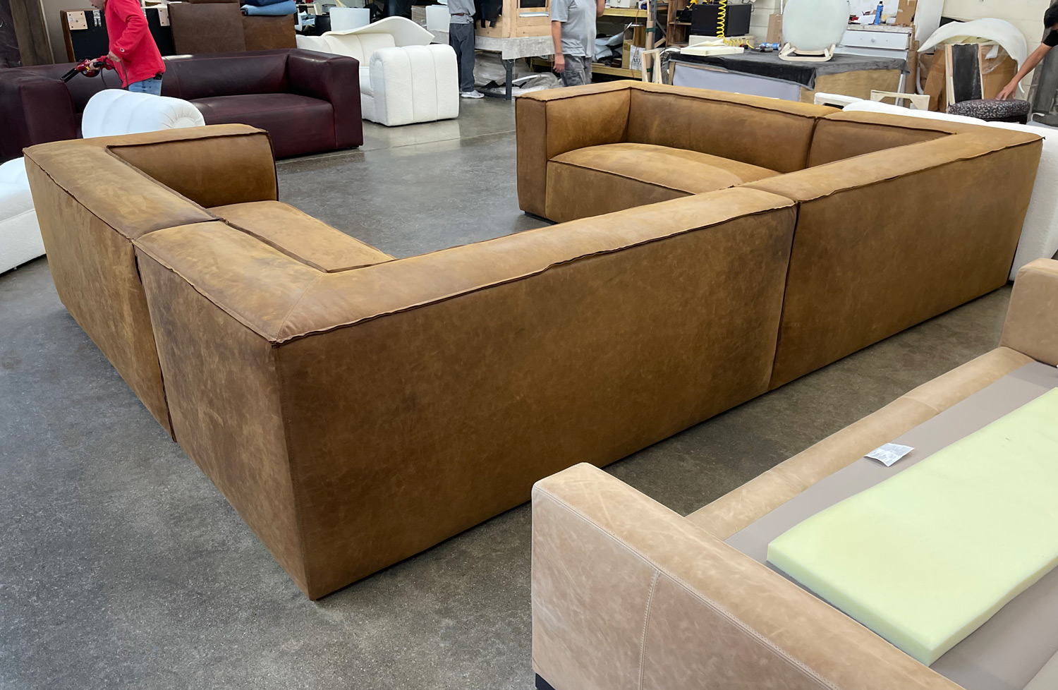 Bonham Leather U-Sectional in Burnham Sycamore Nubuck Leather - RAF-rear-view