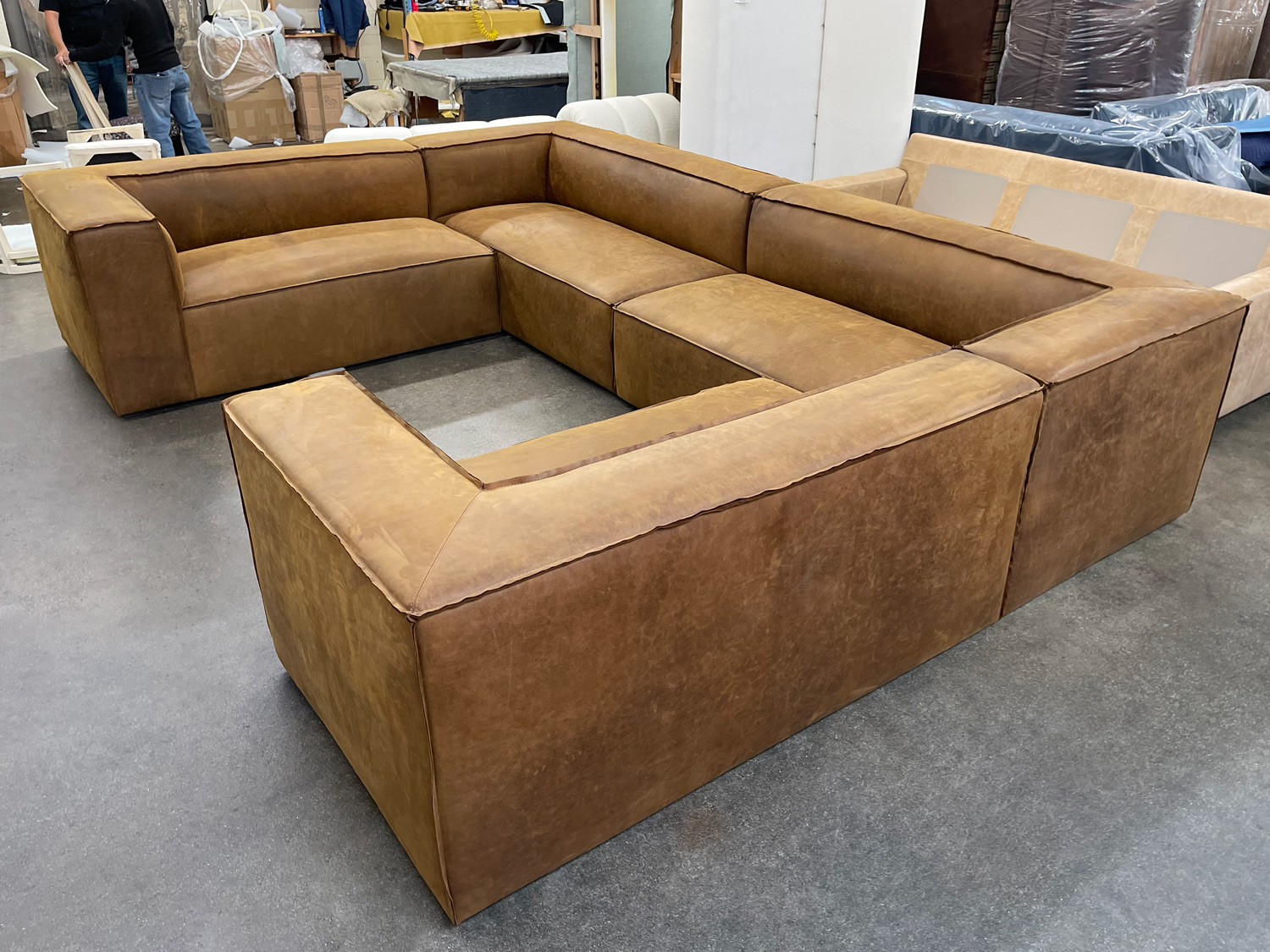 Bonham Leather U-Sectional in Burnham Sycamore Nubuck Leather - RAF side-view