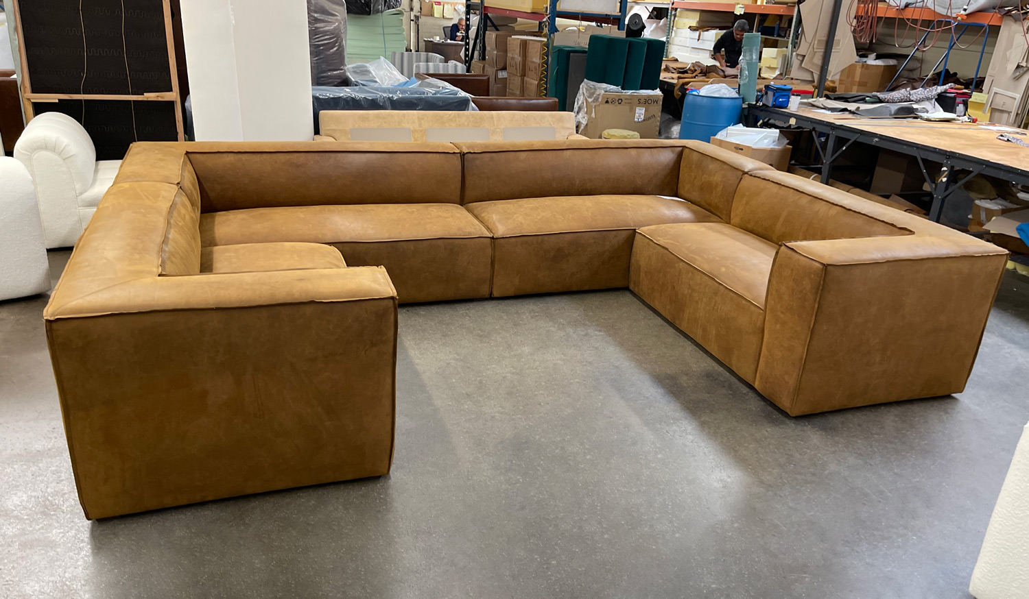 Bonham Leather U-Sectional in Burnham Sycamore Nubuck Leather - front-view