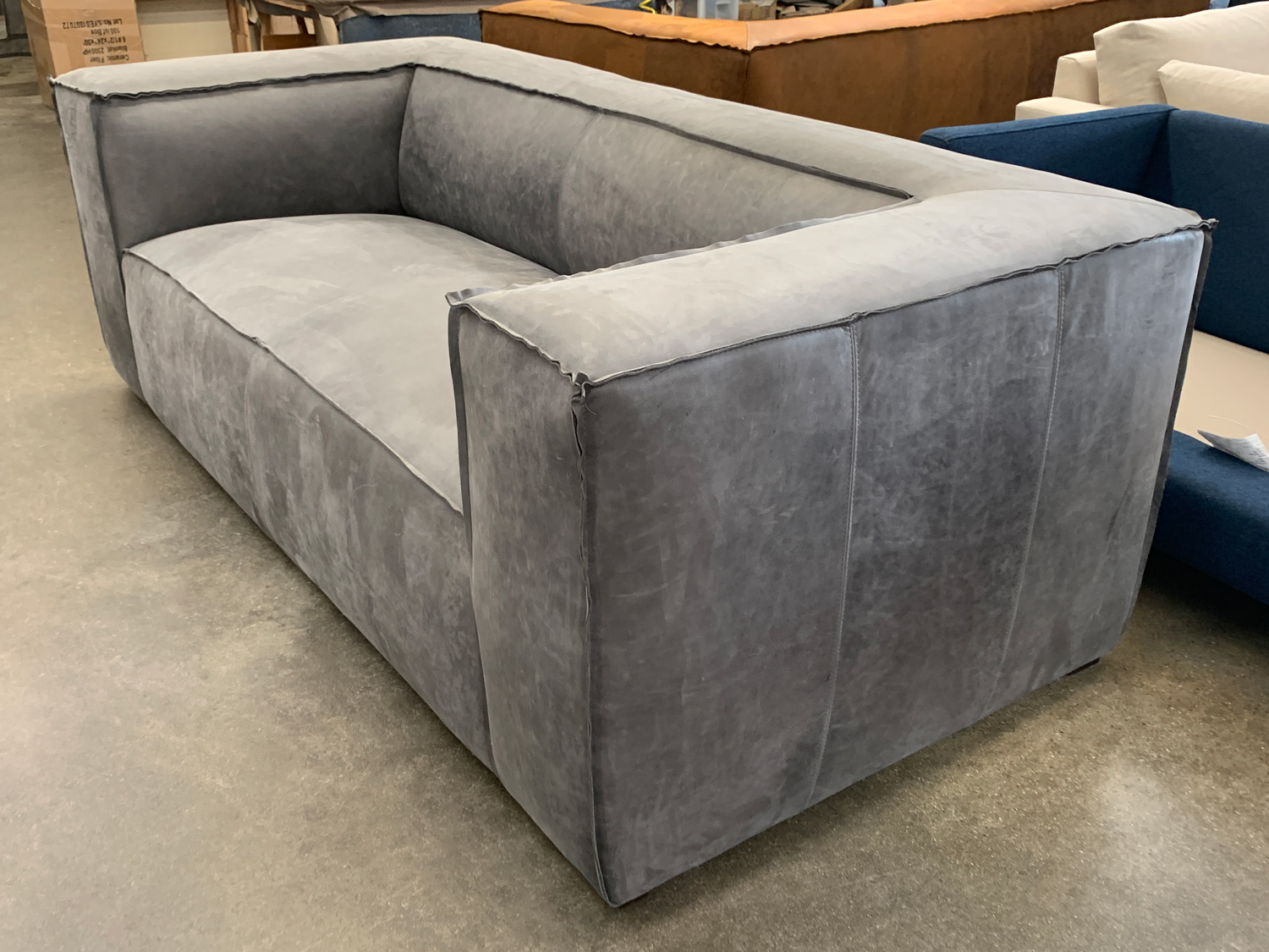 Bonham Sofa in Burnham Slate Nubuck Leather right front angle