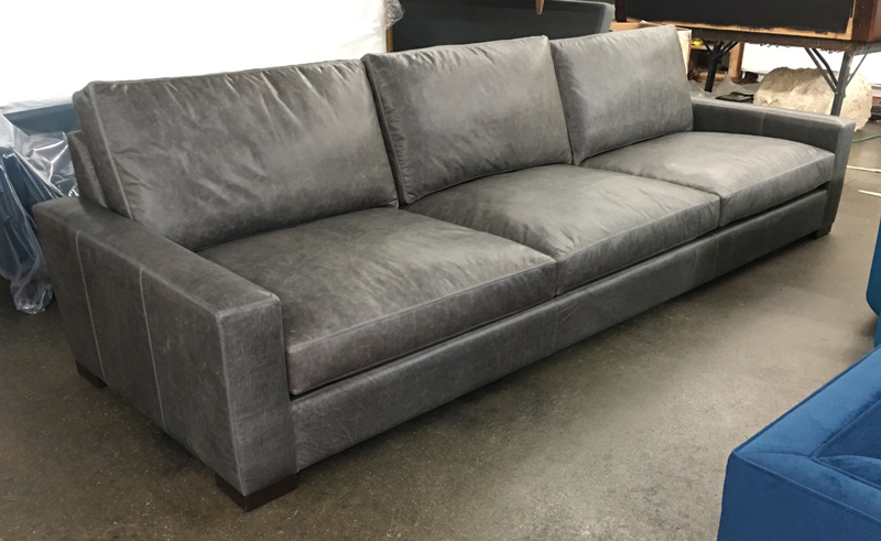 Front angle view of Braxton 132 inch Sofa in Italian Berkshire Pewter Leather