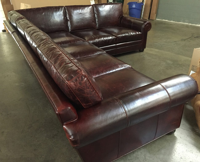 Overhead view of the Braxton Leather L Sectional Sofa in Brompton Walnut