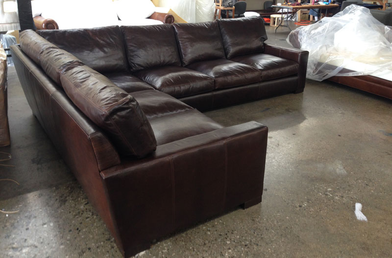 Braxton L Sectional Sofa in Glove Truffle leather - Studio 43 inch depth