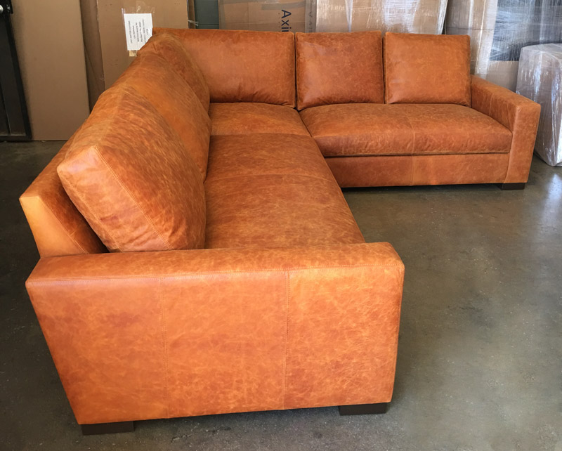 LAF view of this 43 inch deep Braxton Mini L Leather Sectional Sofa in Italian Halter Chaps Leather