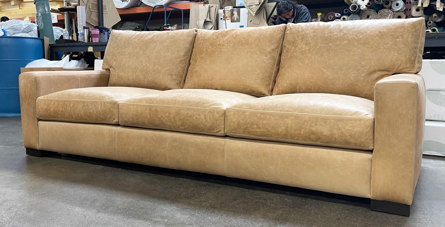 Braxton Leather Sofa in Berkshire Camel Leather - 96 x 43 - 3 over 3 - RAF front view