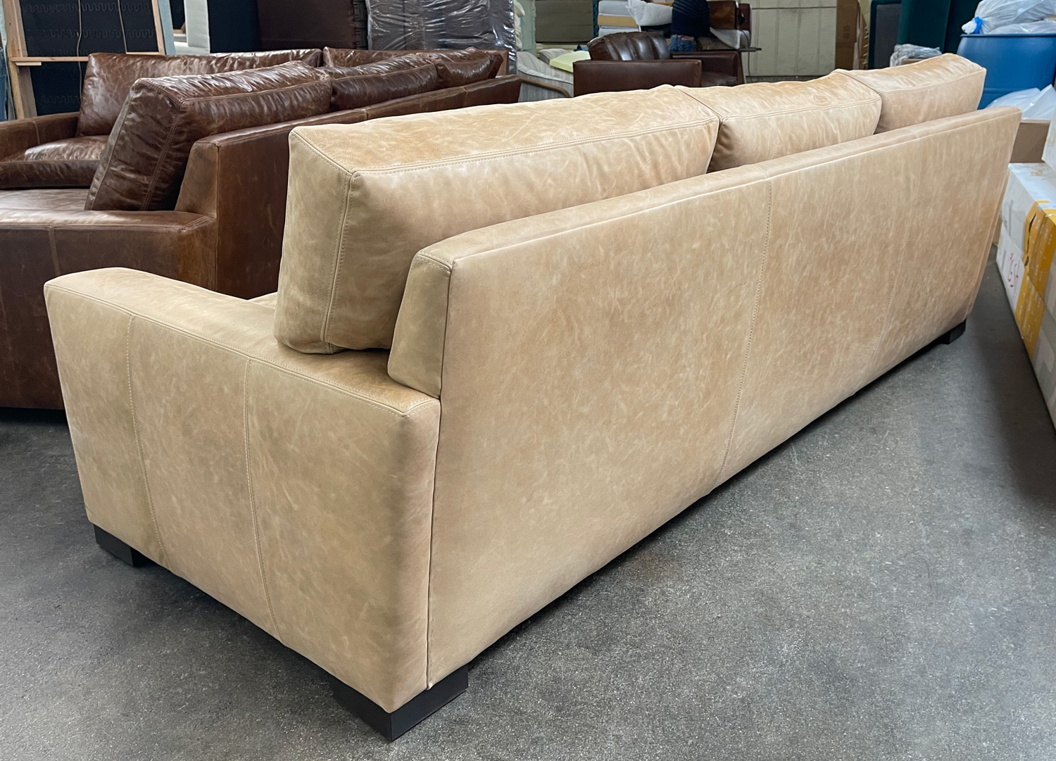 Braxton Leather Sofa in Berkshire Camel Leather - 96 x 43 - 3 over 3 - LAF rear view