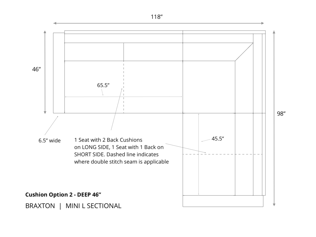 Dimension Diagram and Seat Layout - Braxton Mini L Sectional - Cushion Option 2 - 46 inch depth