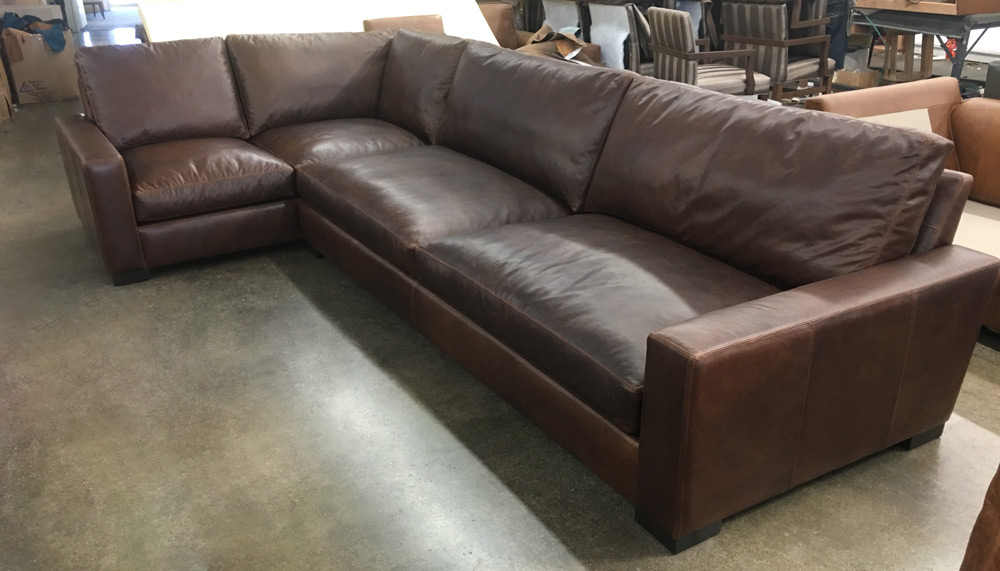 RAF Braxton Leather L Sectional in Italian Berkshire Cocoa Leather - 151 x 80 - front view