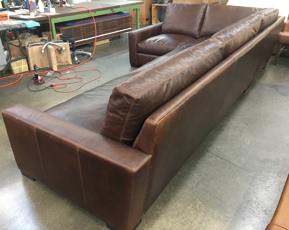 RAF Braxton Leather L Sectional in Italian Berkshire Cocoa Leather - 151 x 80 - rear view