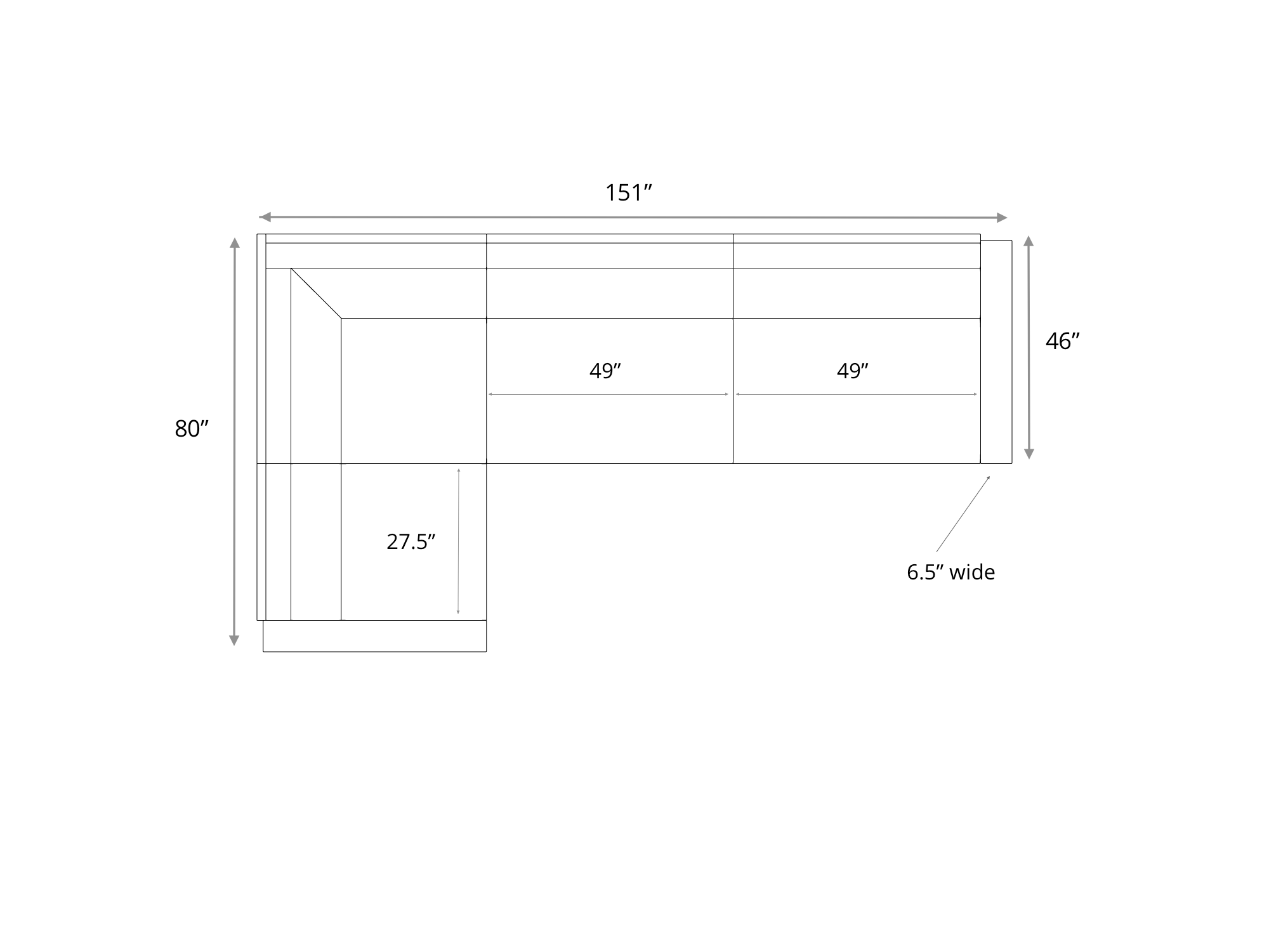 Custom Dimension Diagram - Braxton RAF L Sectional - 151 x 80