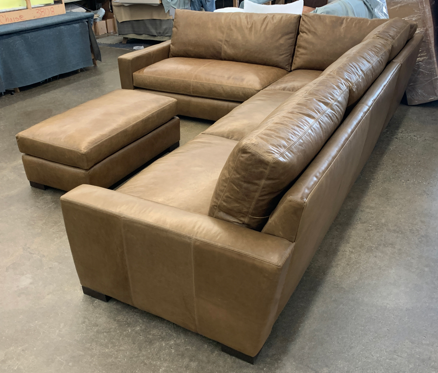 Braxton RAF L Sectional Sofa in Italian Berkshire Burlap - raf rear side view - Cushion Option 2 - 43 inch depth