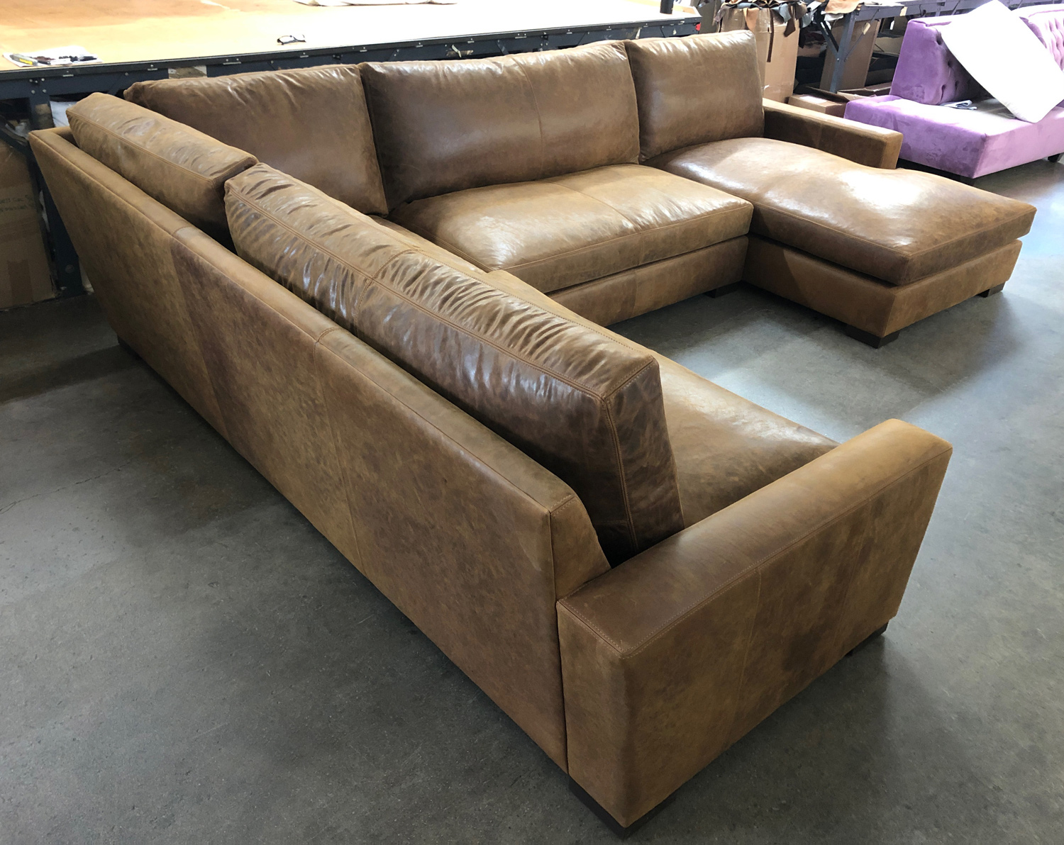 Braxton L Sectional with Chaise in Burnham Sycamore Leather - LAF rear view