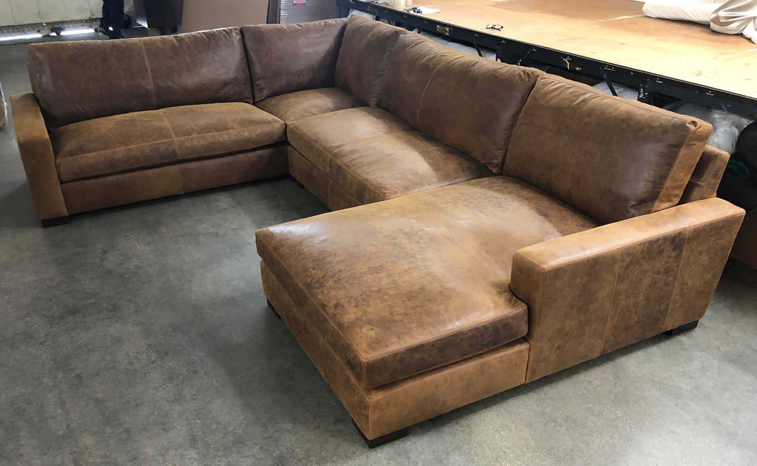 Braxton L Sectional with Chaise in Burnham Sycamore Leather - RAF front side view