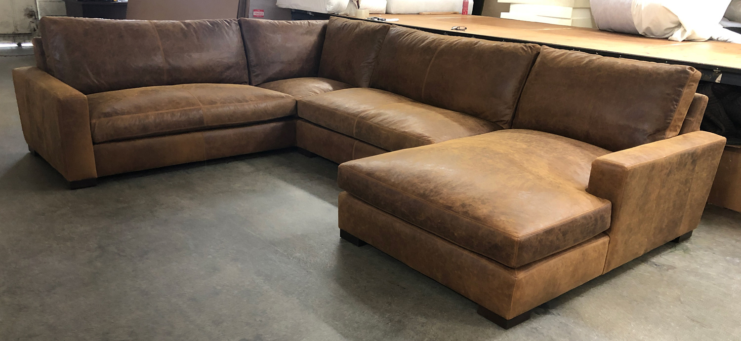 Braxton L Sectional with Chaise in Burnham Sycamore Leather - RAF front view