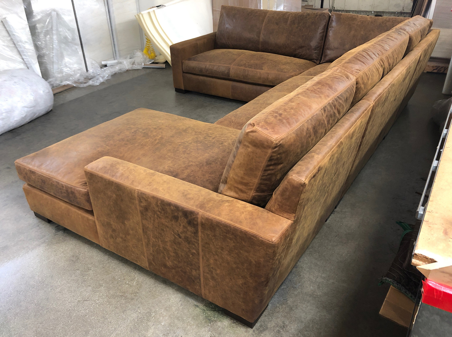 Braxton L Sectional with Chaise in Burnham Sycamore Leather - RAF rear side view