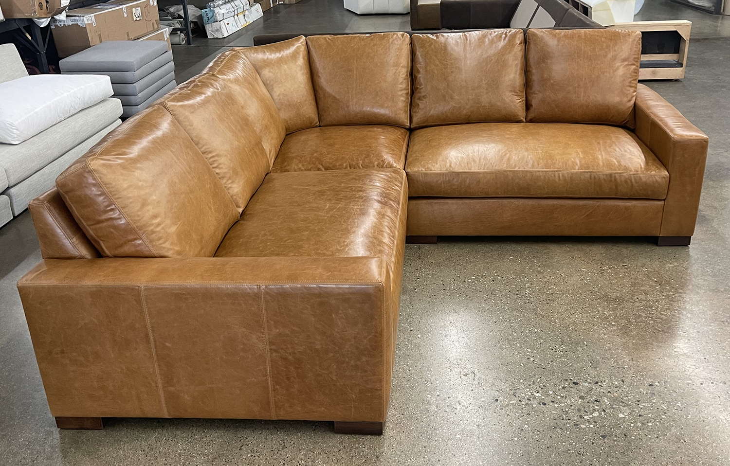 Custom Braxton Rounded Corner Sectional in Mont Blanc Sycamore Leather - LAF side view