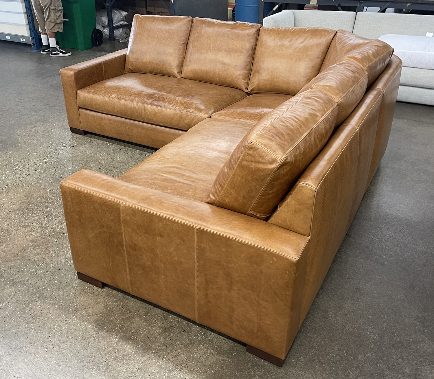 Custom Braxton Rounded Corner Sectional in Mont Blanc Sycamore Leather - RAF rear angle
