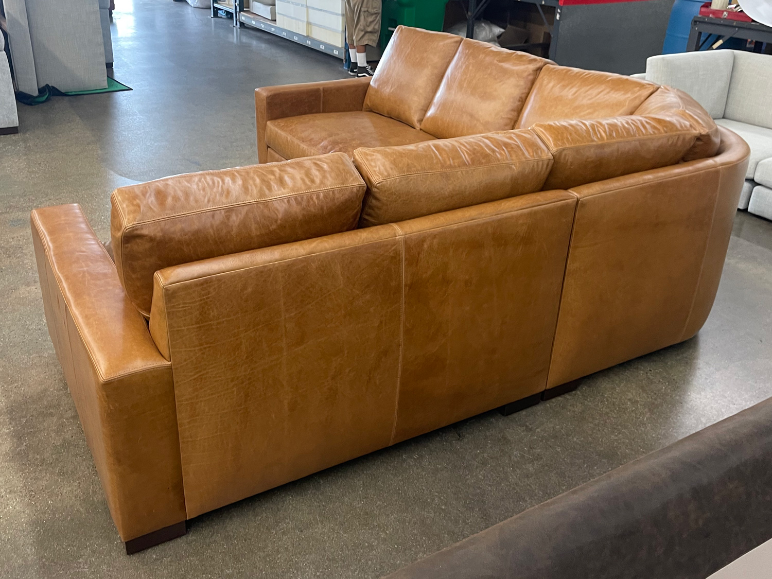 Custom Braxton Rounded Corner Sectional in Mont Blanc Sycamore Leather - RAF rear view