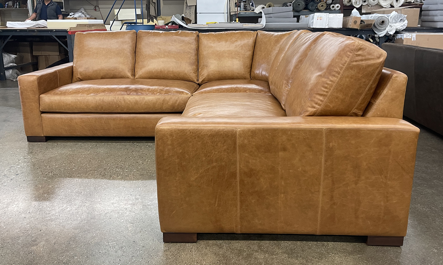 Custom Braxton Rounded Corner Sectional in Mont Blanc Sycamore Leather - RAF side view