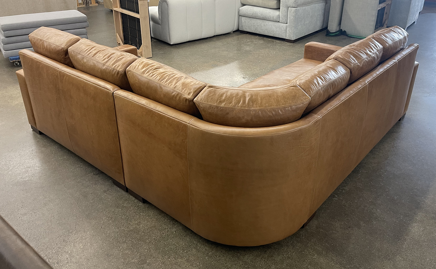 Custom Braxton Rounded Corner Sectional in Mont Blanc Sycamore Leather - rear view