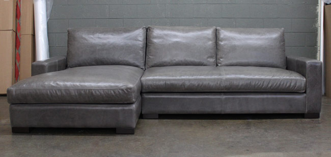 Front view of the Braxton Leather Sofa Chaise Sectional in Mont Blanc Wolf