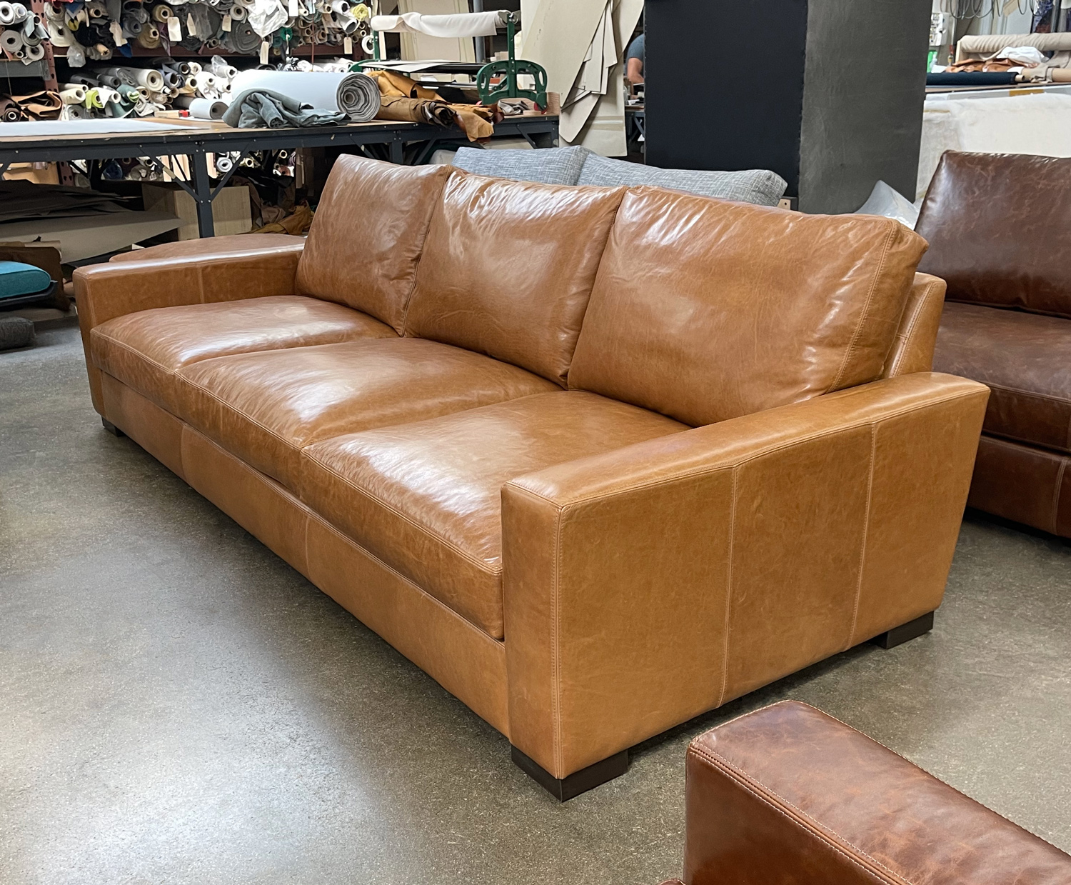 Braxton 108" x 46" Sofa in Mont Blanc Sycamore Leather - front angle view