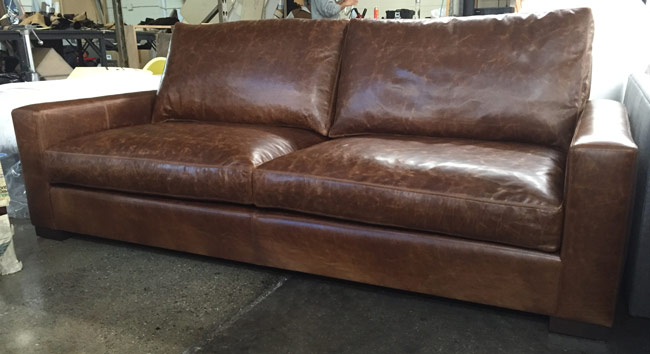 90 inch long Braxton Twin Cushion Leather Sofa in Brompton Classic