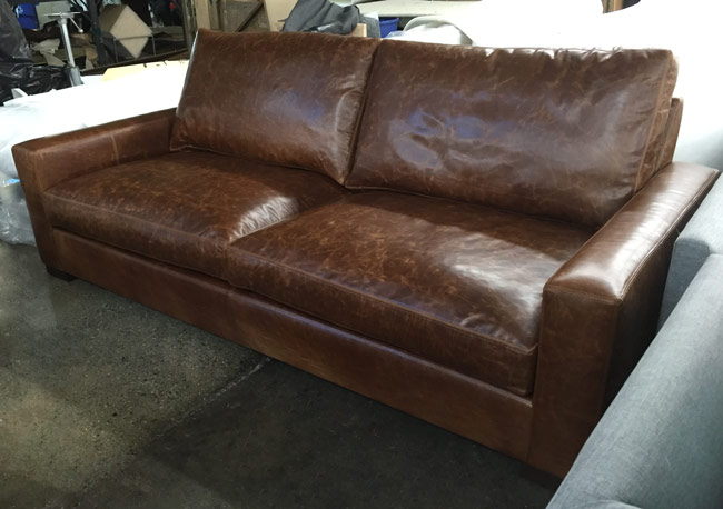 43 inch deep Braxton Twin Cushion Leather Sofa in Brompton