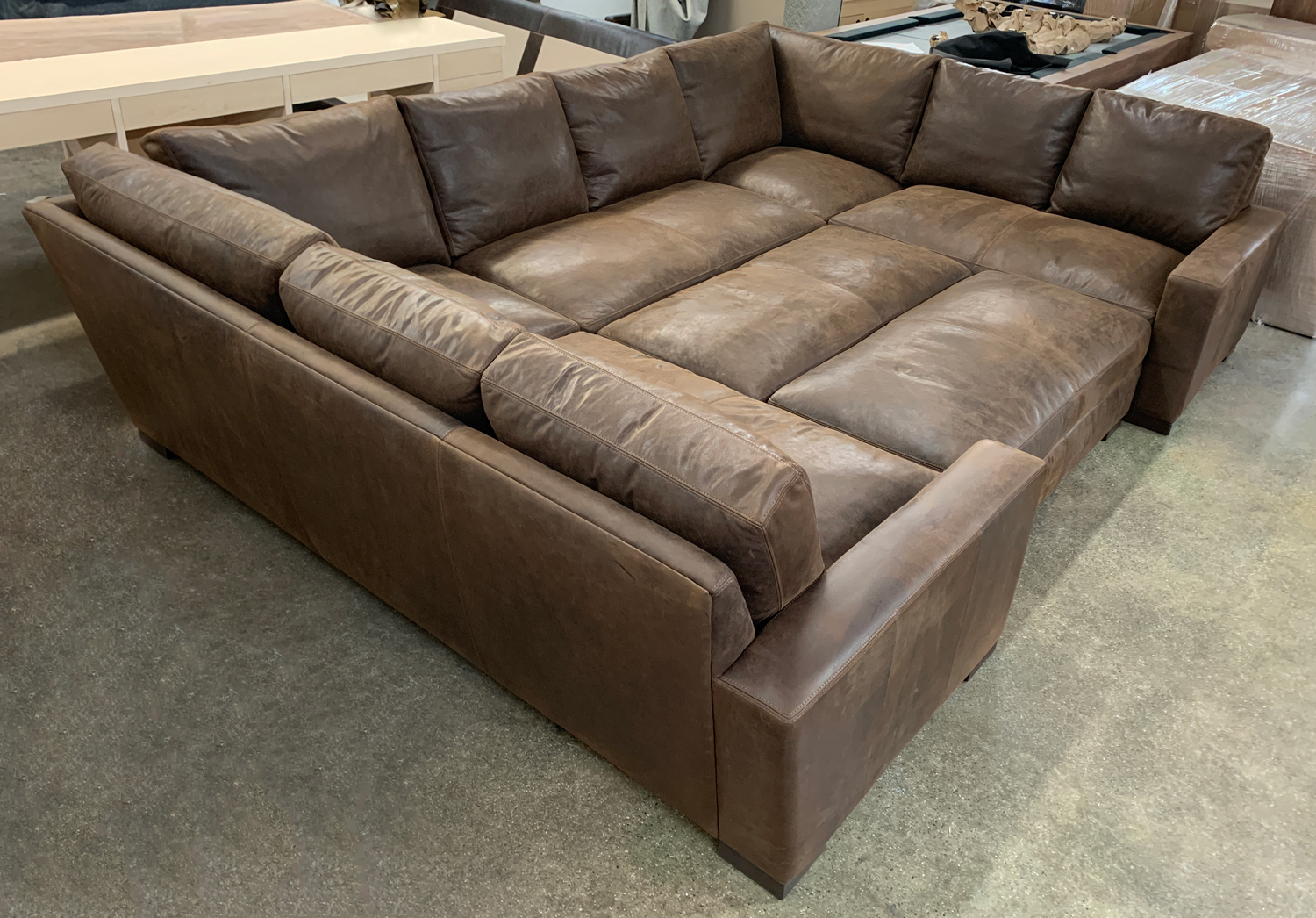 Braxton U Sectional Sofa With Full Fit, Leather Pit Sectional