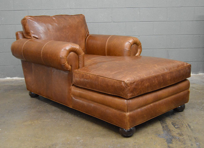 Front Angle view of the Langston Leather Chaise in Italian Brompton Classic leather