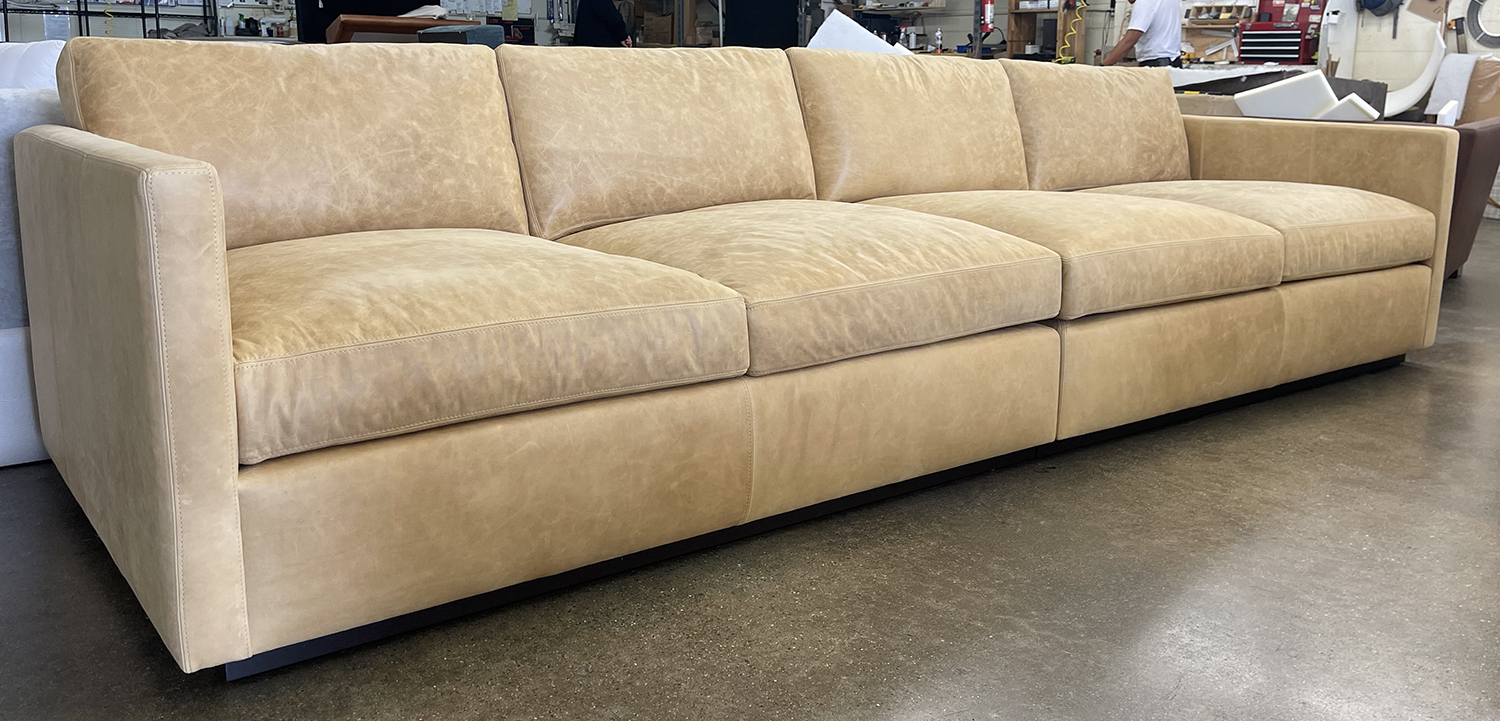 Dexter Grand Sofa in Burnham Sunflower Aniline Nubuck Leather - LAF front angle