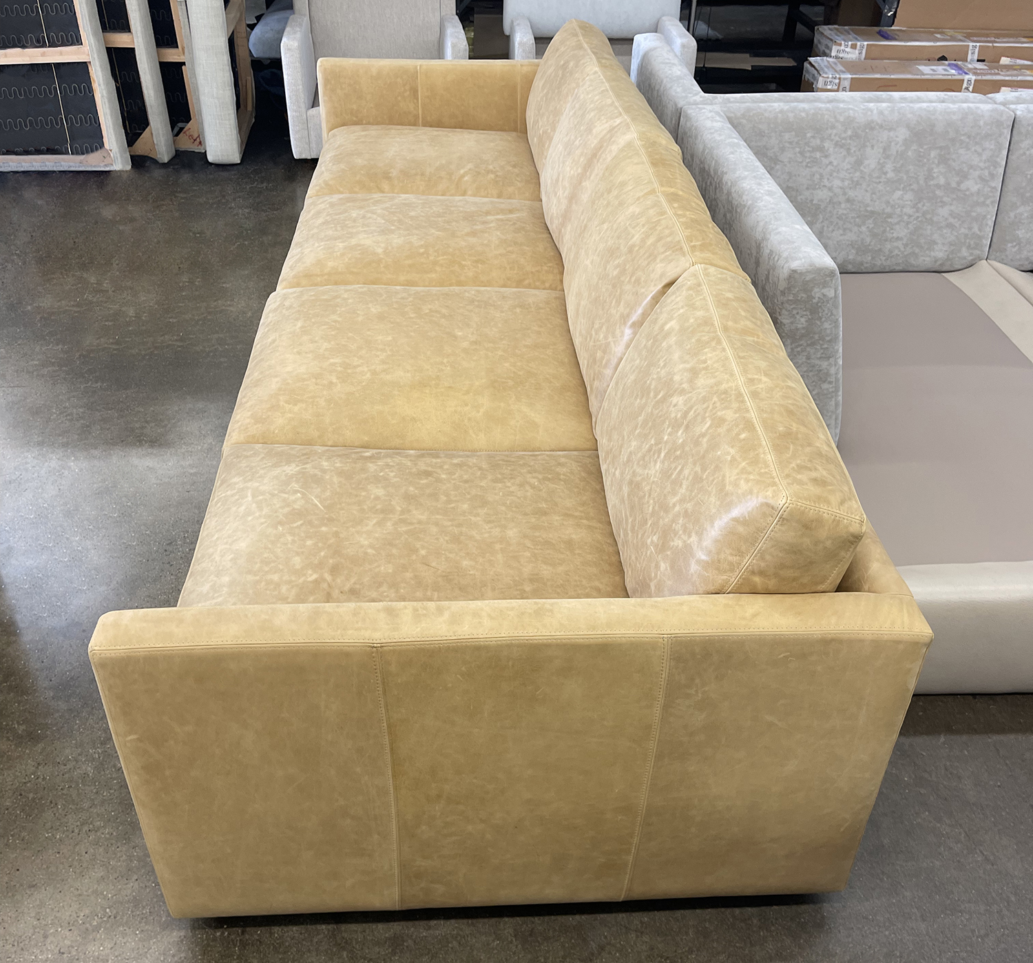 Dexter Grand Sofa in Burnham Sunflower Aniline Nubuck Leather - RAF side view