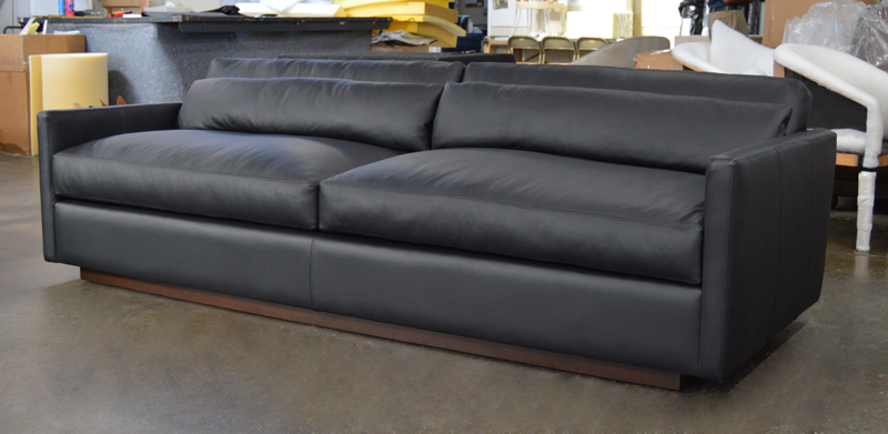 Dexter Leather Sofa in Jet Black Ink 108 inch front angle view