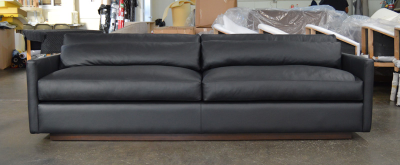 Dexter Leather Sofa in Jet Black Ink 108 inch front view