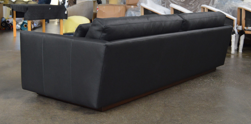 Dexter Leather Sofa in Jet Black Ink 108 inch rear angle view