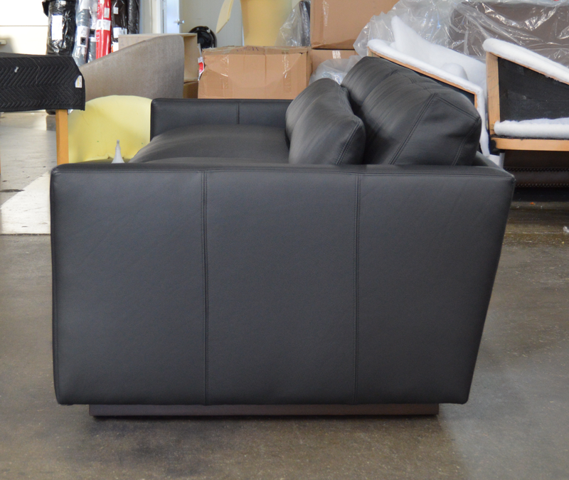 Dexter Leather Sofa in Jet Black Ink 108 inch side view