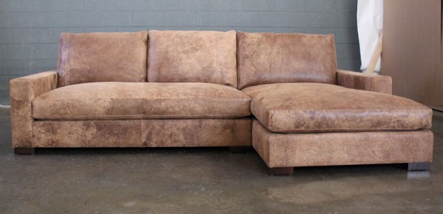 Front view of Braxton Sofa Chaise Sectional in Italian Destroyed Leather, Ragtime Natural