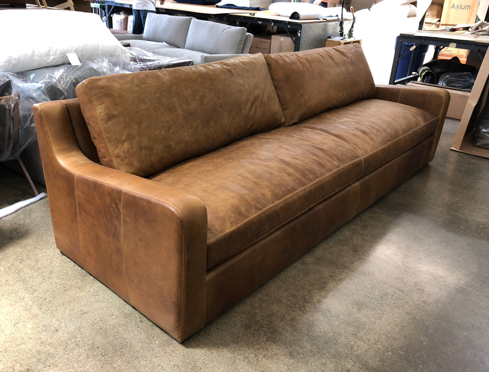 Julien Slope Arm Leather Sofa-120 inch x 42 inch-Italian Brentwood Tan-laf front