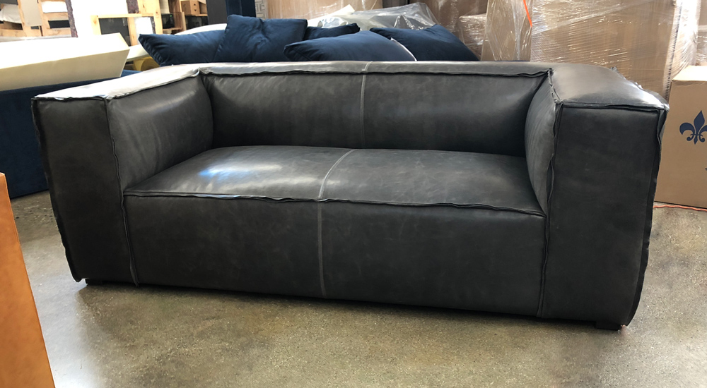 7ft Bonham Leather Sofa in Domaine Cool Grey Leather - 41 inch depth - Front