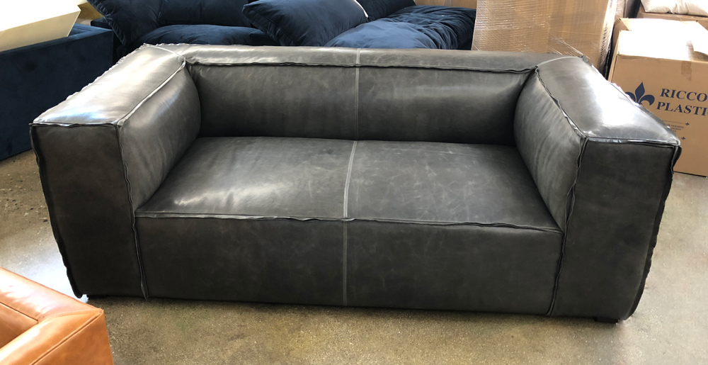 7ft Bonham Leather Sofa in Domaine Cool Grey Leather - 41 inch depth - Front high