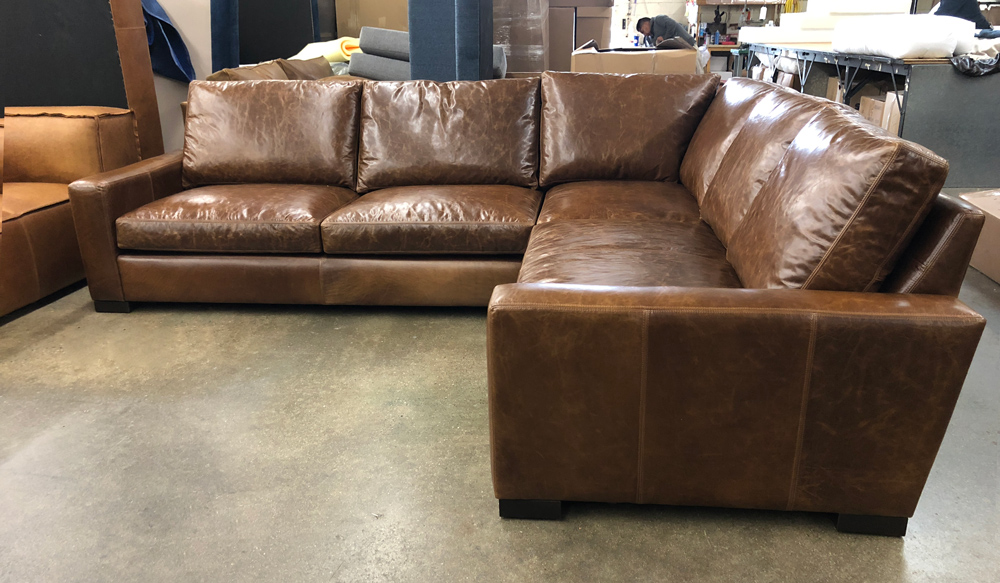 Braxton RAF L Sectional in Italian Brompton Classic Leather - 43 inch depth - Right Side