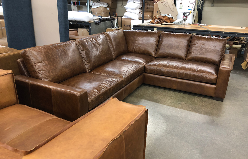 Braxton RAF L Sectional in Italian Brompton Classic Leather - 43 inch depth - Left Center