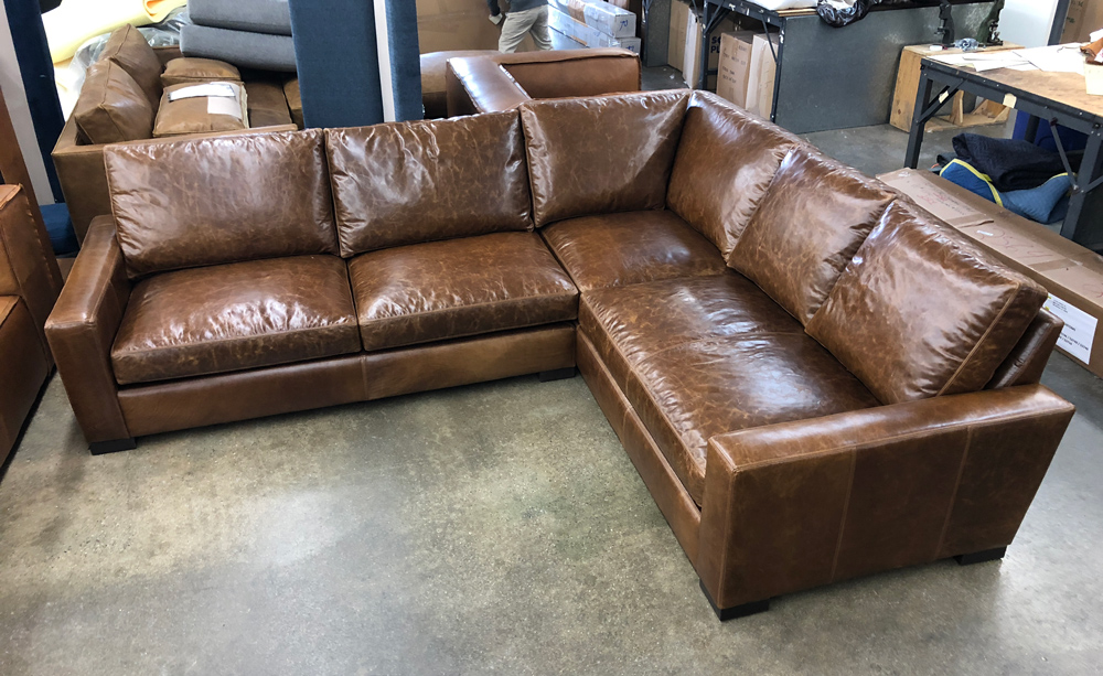 Braxton RAF L Sectional in Italian Brompton Classic Leather - 43 inch depth - Right Side High