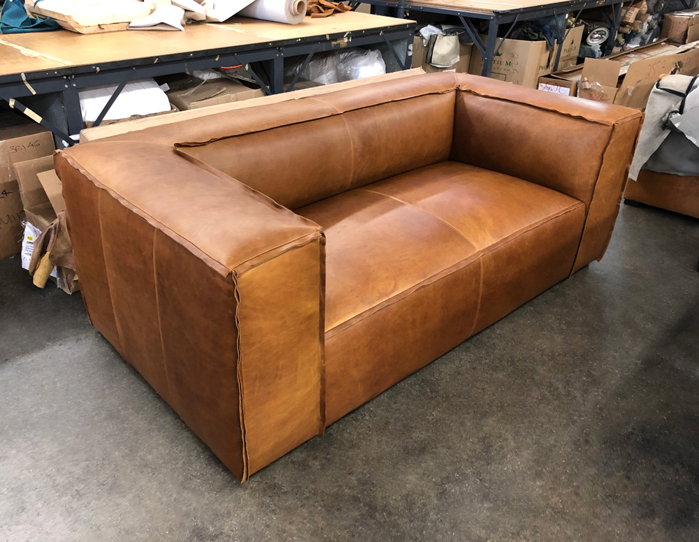 Bonham 7 ft. Leather Sofa in Italian Berkshire Chestnut - LAF High Angle - 41 inch depth