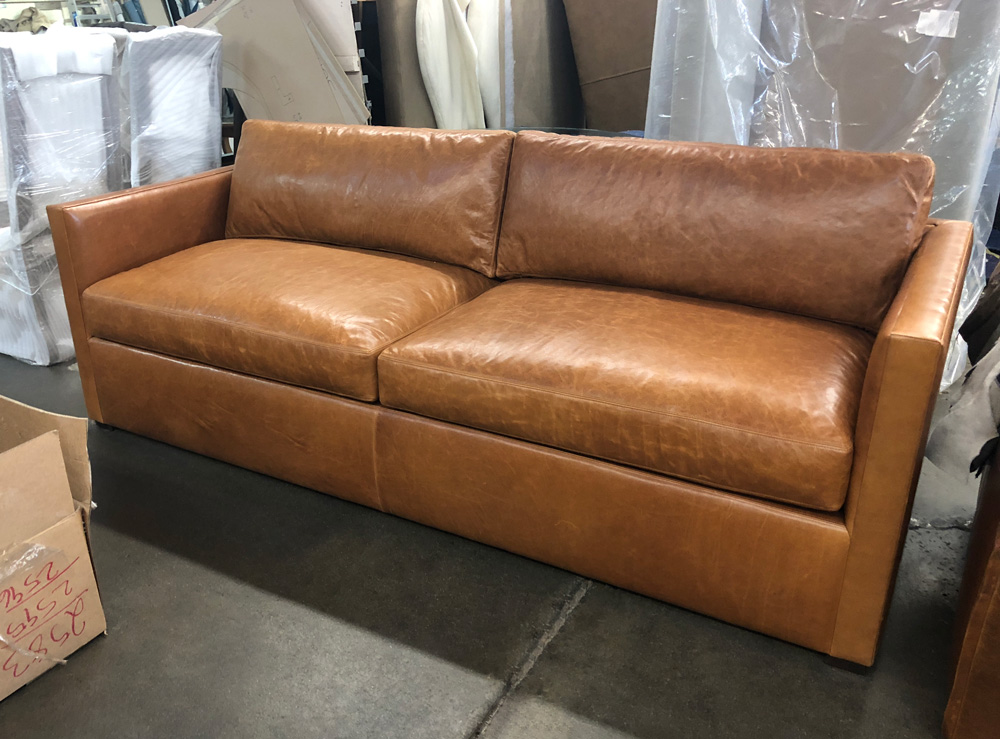 Oscar Leather Sofa in Italian Mont Blanc Sycamore Leather - Full Grain, Full Aniline, Waxed Pull-up Leather - Front High