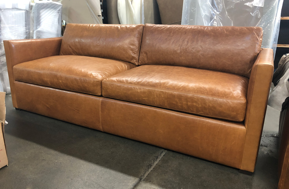 Oscar Leather Sofa in Italian Mont Blanc Sycamore Leather - Full Grain, Full Aniline, Waxed Pull-up Leather - Front