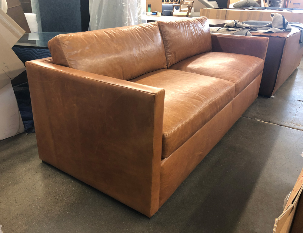 Oscar Leather Sofa in Italian Mont Blanc Sycamore Leather - Full Grain, Full Aniline, Waxed Pull-up Leather - LAF Side